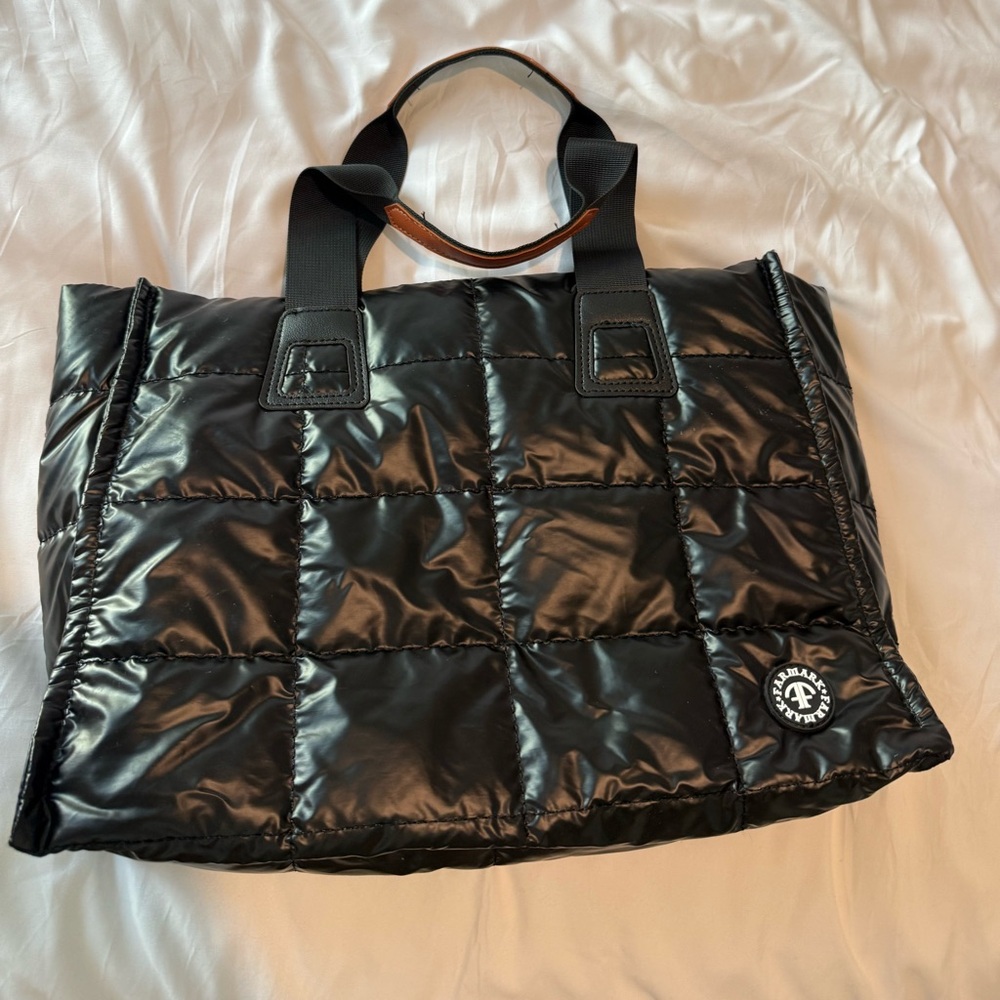 Shiny Black Quilted Tote Bag